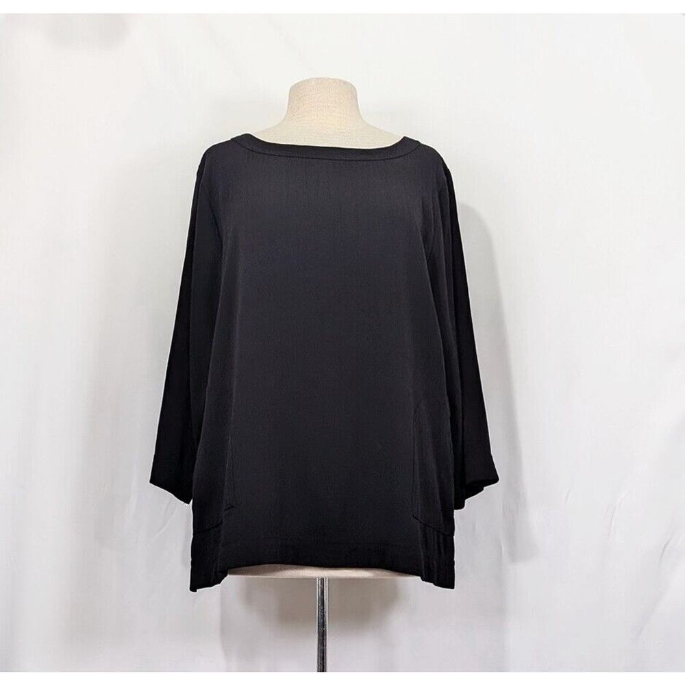 Linea Louis Dell'Olio Peasant Black Pebbled Gauze Pocket Top Women's Size L